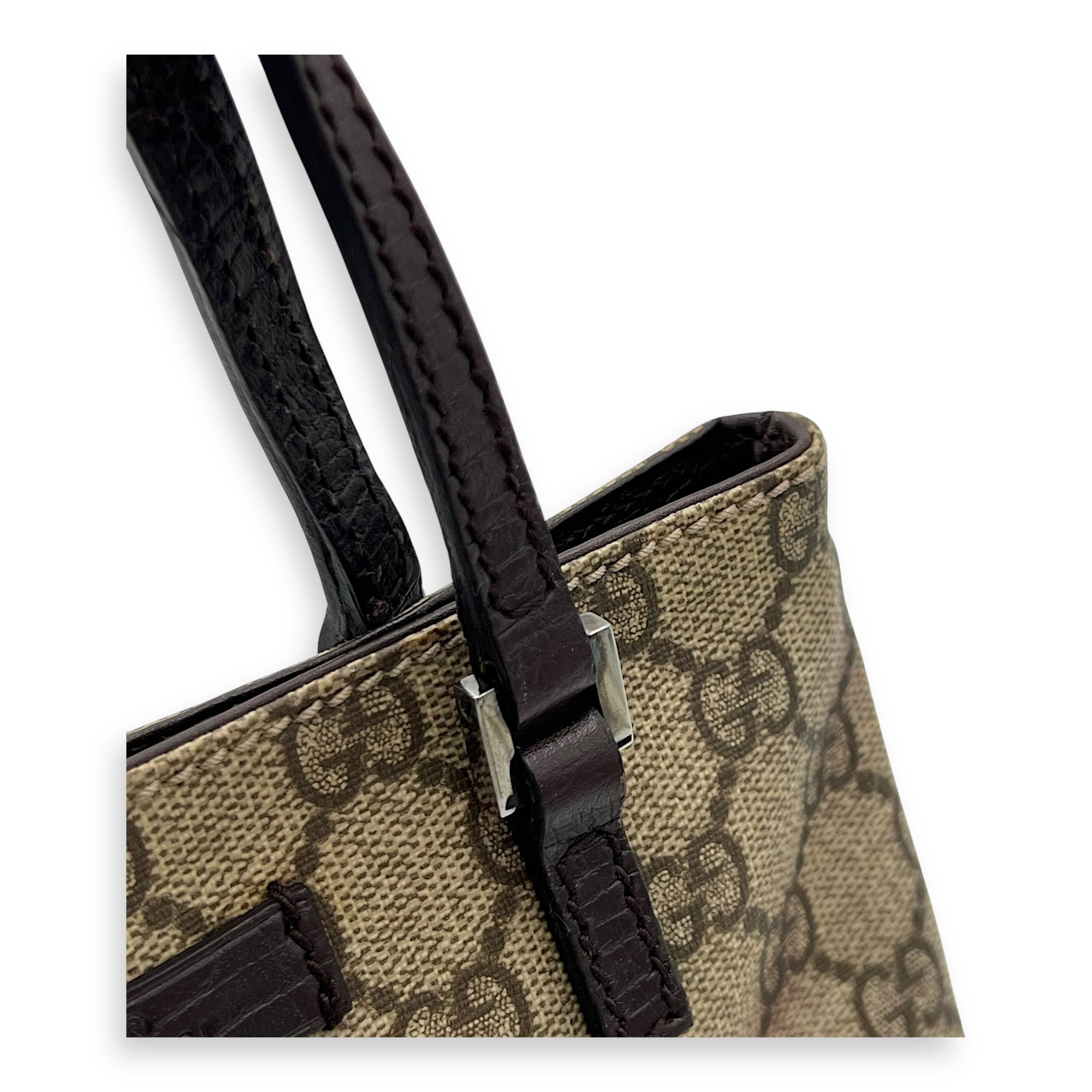 GG Supreme Mini Brown Top Handle Bag in Coated Canvas, Silver hardware - Image 9