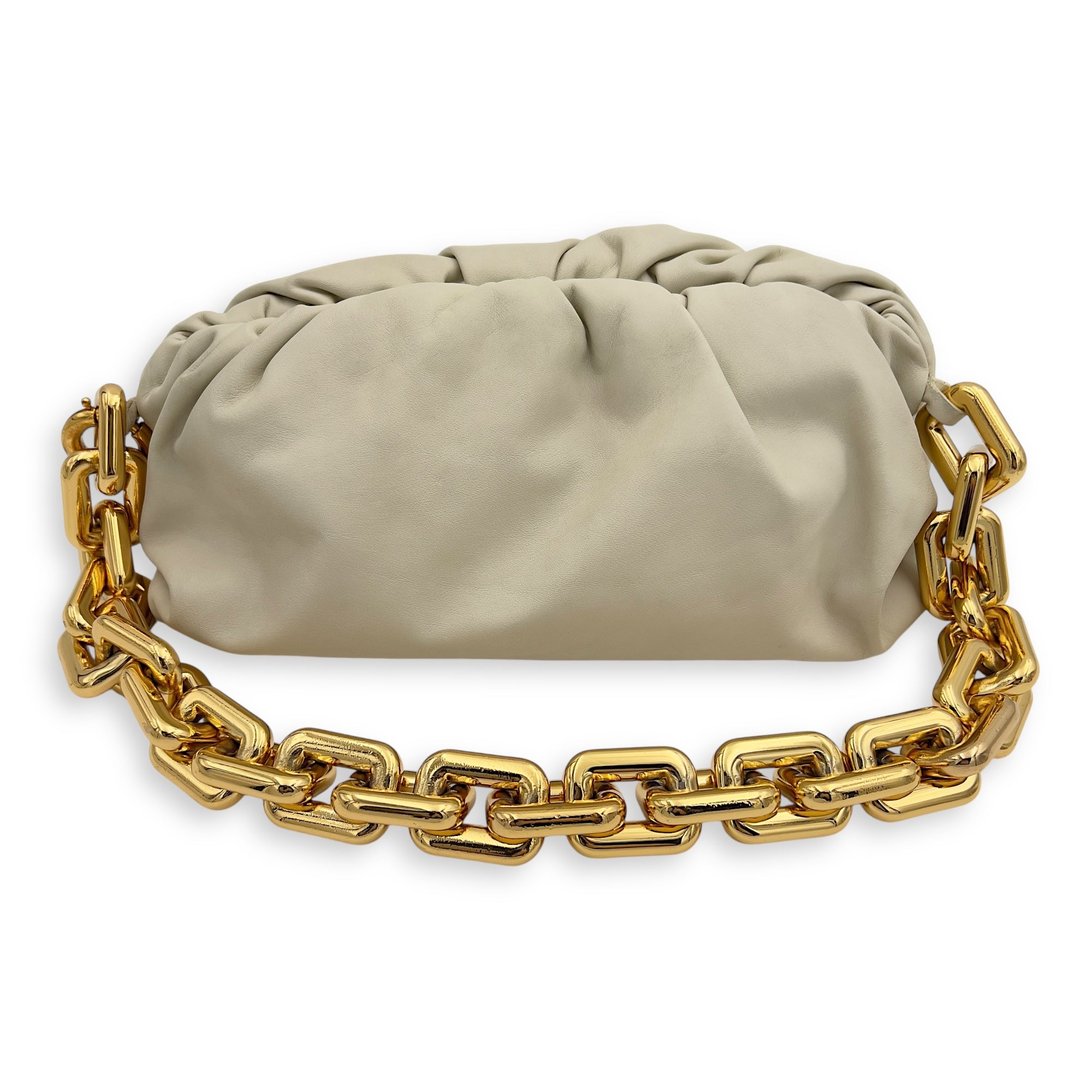 Chain Pouch Shoulder Bag Beige in Calfskin, Gold hardware - Image 8