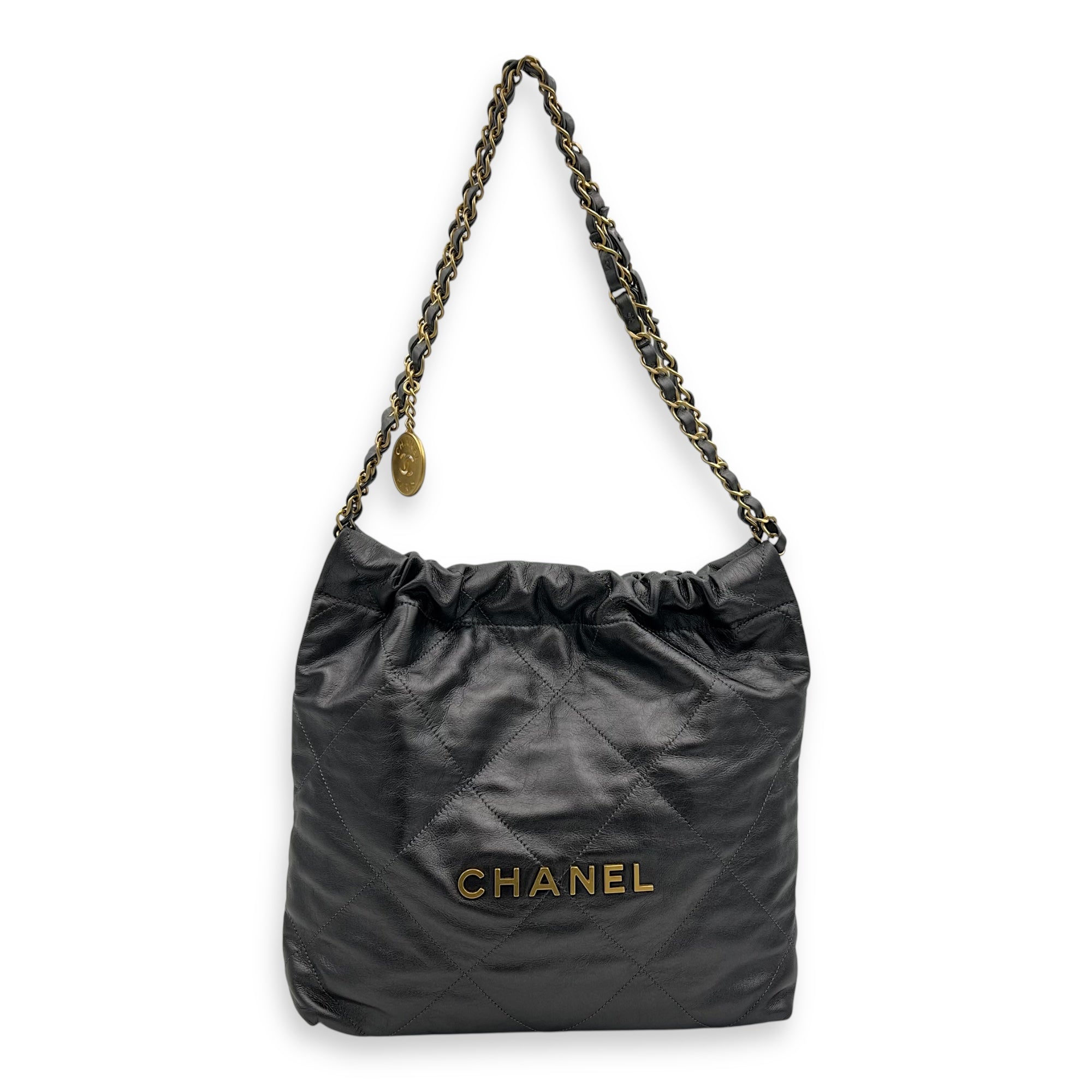 22 Tote Small Grey Tote Bag in Calfskin, Gold hardware - Image 11