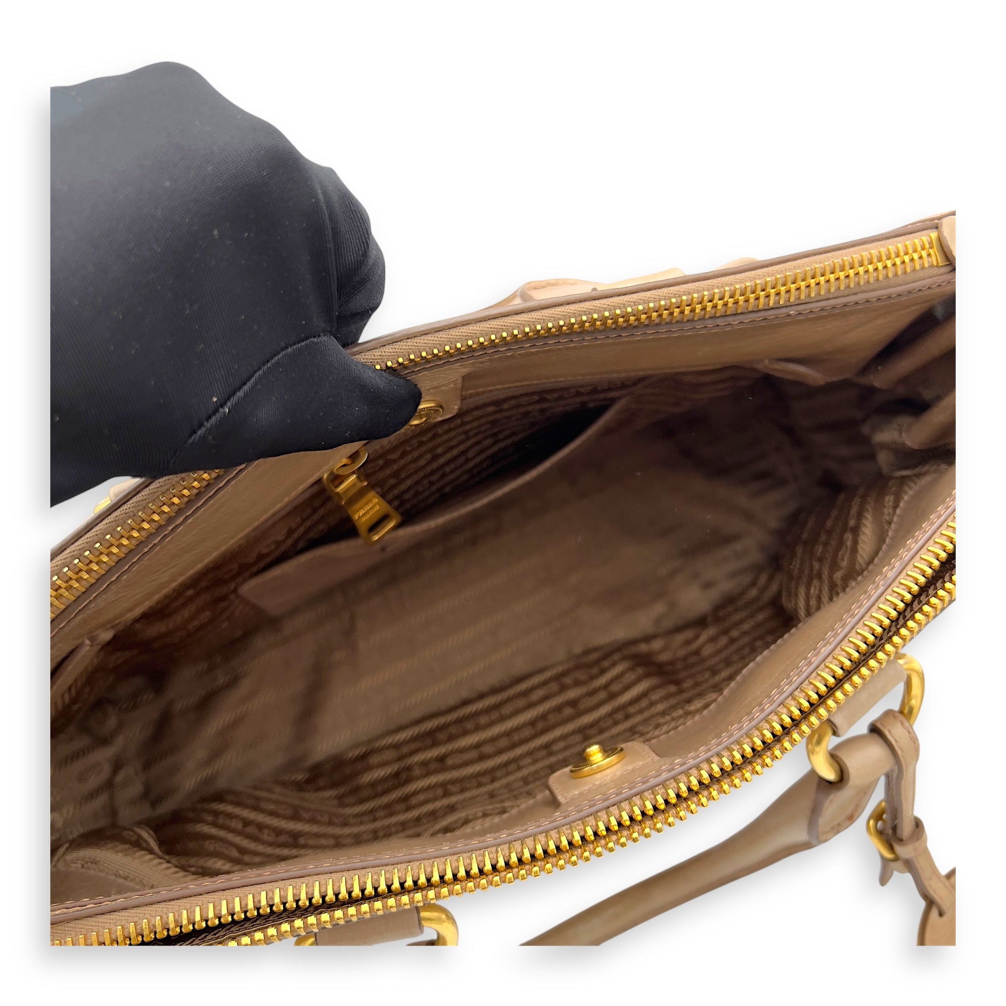 Logo Top Handle Bag Beige in Calfskin, Gold hardware - Image 10