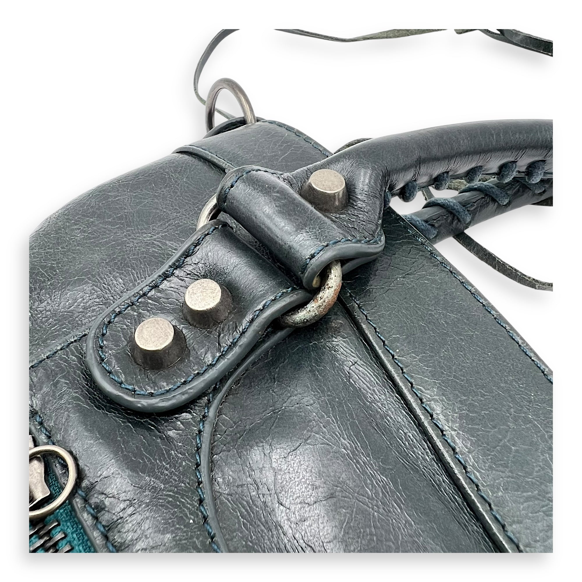 First Green Top Handle Bag in Calfskin, Silver hardware - Image 12