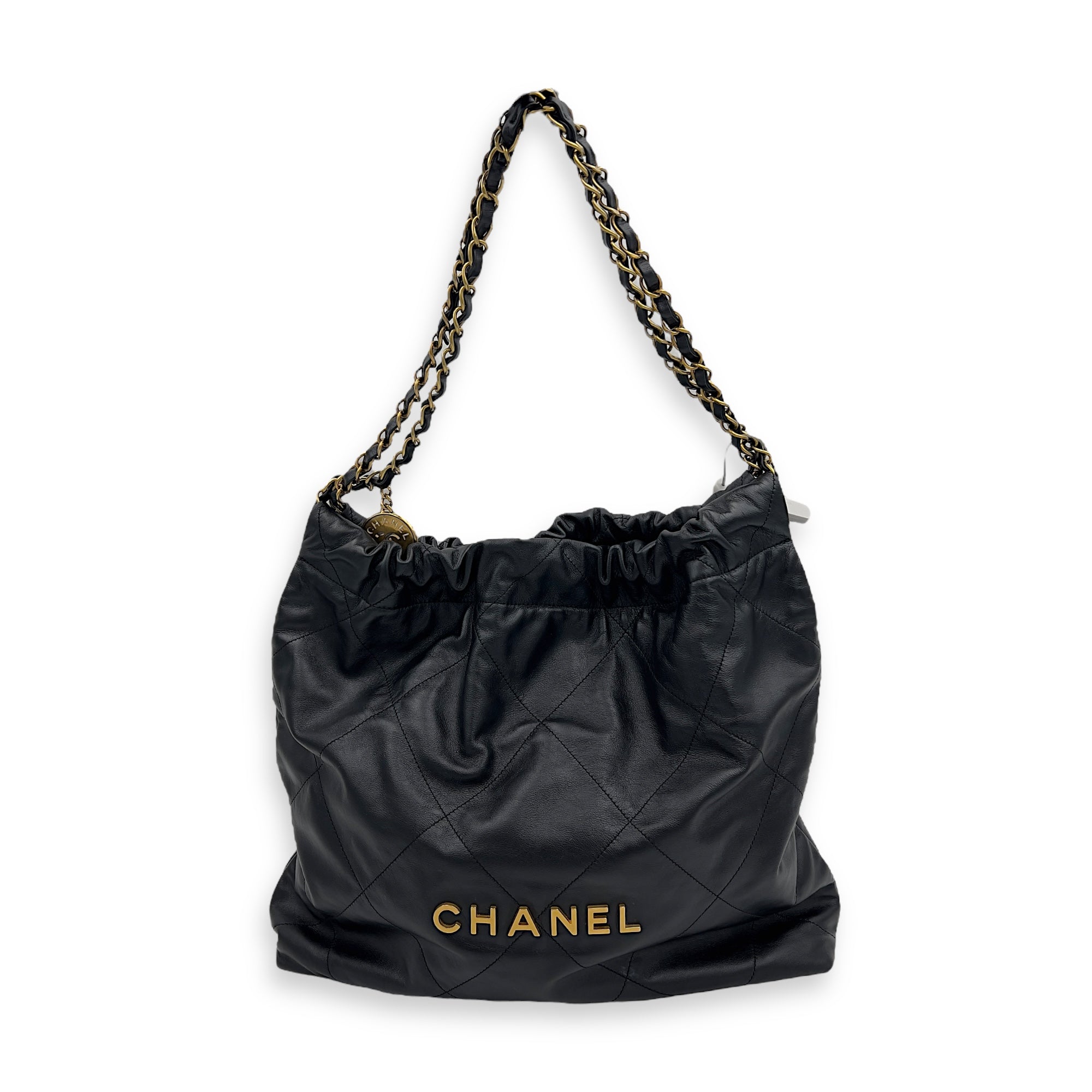 22 Tote Shoulder Bag Medium Black in Calfskin, Gold hardware - Image 9