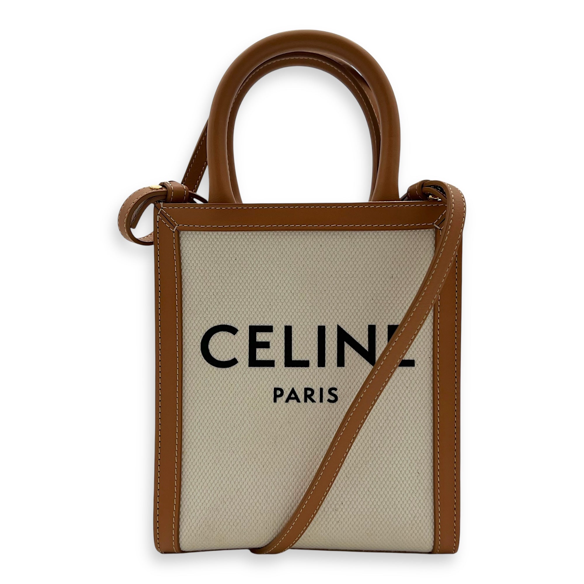 Cabas Top Handle Bag Small Beige in Canvas, Gold hardware - Image 12