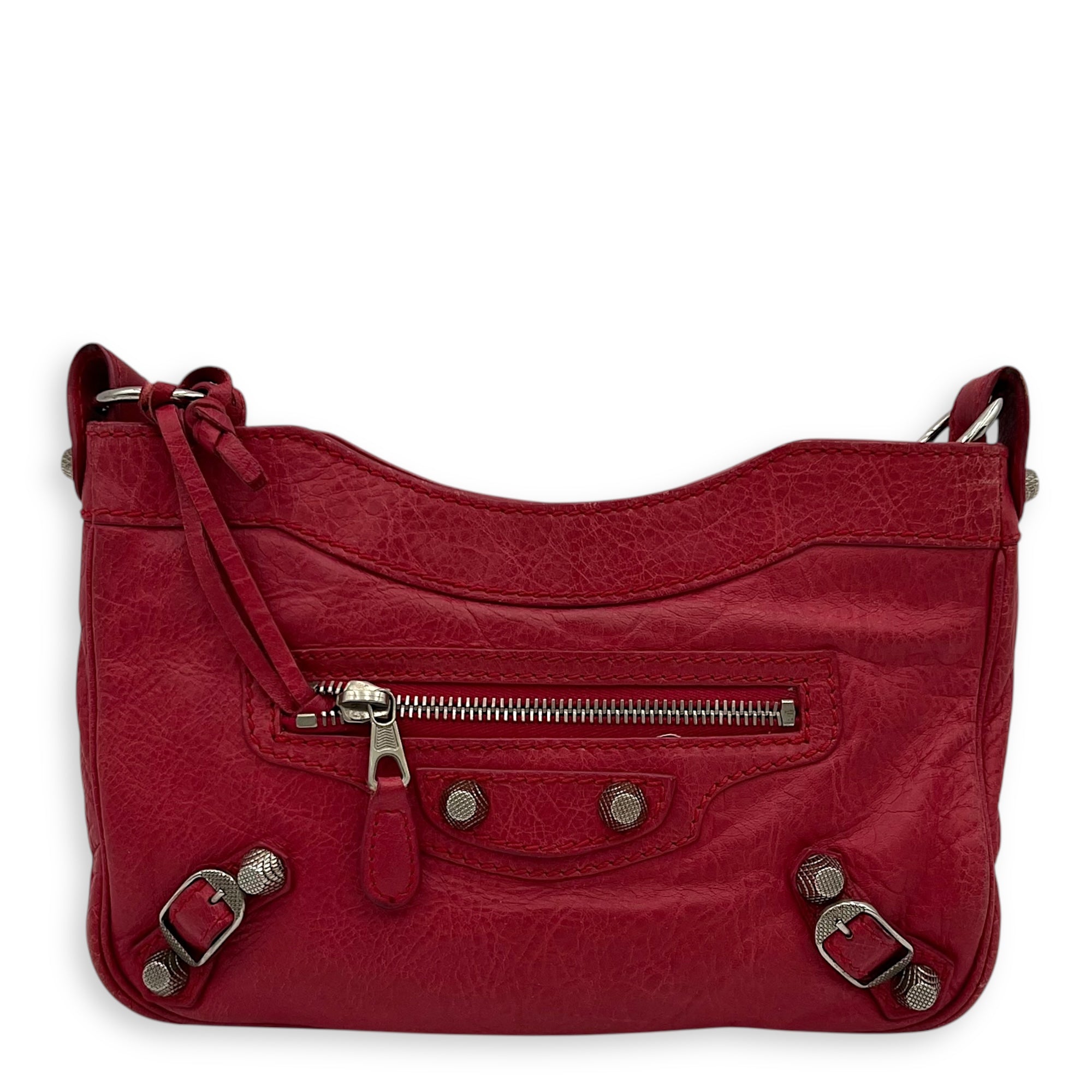Hip Red Shoulder Bag in Distressed Leather, Silver hardware