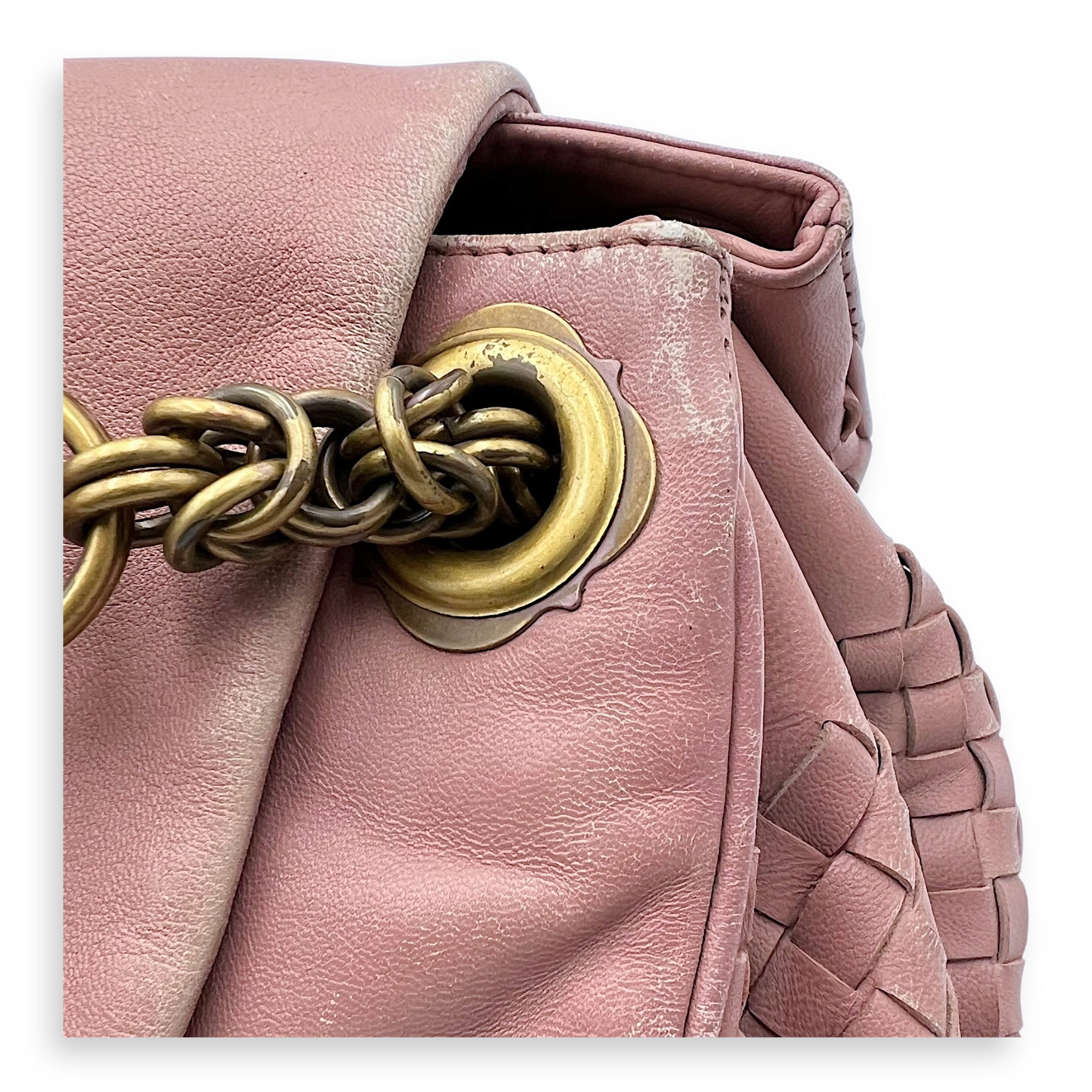 Vintage Flap Shoulder Bag Pink in Calfskin, Gold hardware - Image 14