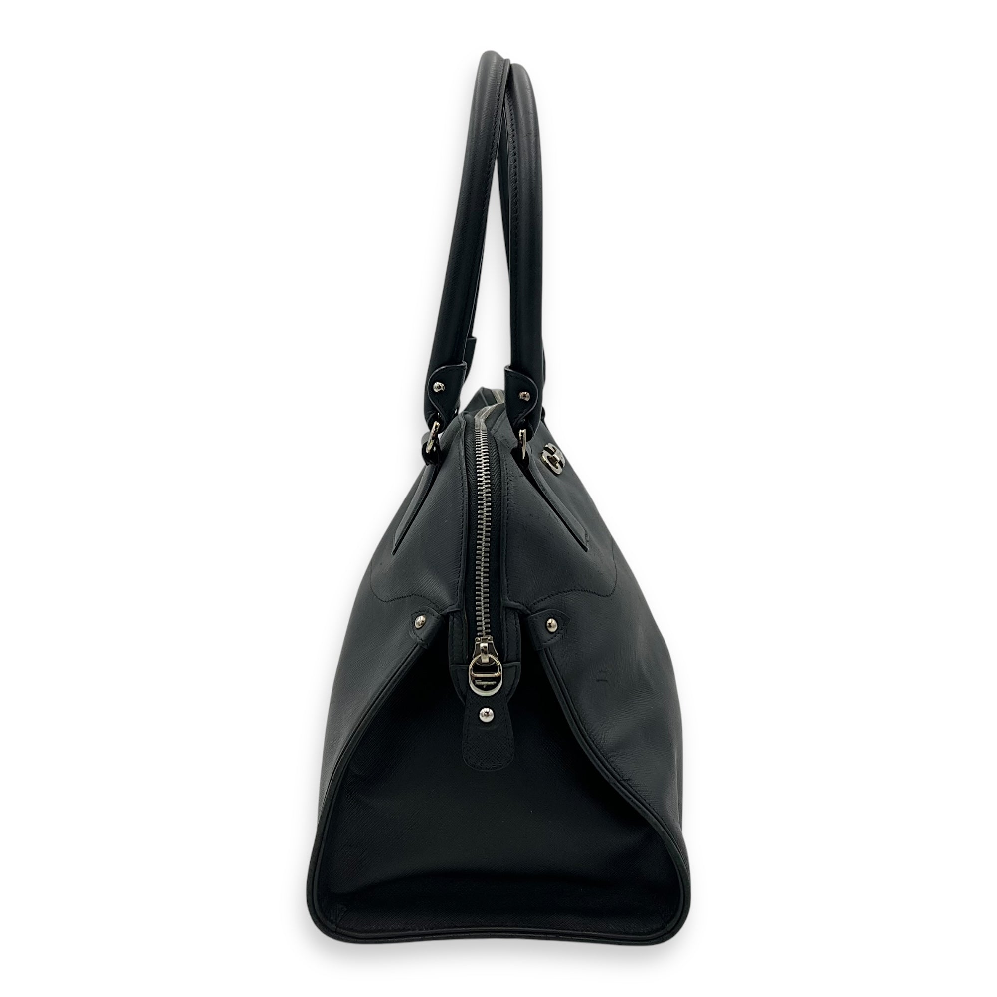 Darina Black Top Handle Bag in Calfskin, Silver hardware - Image 5