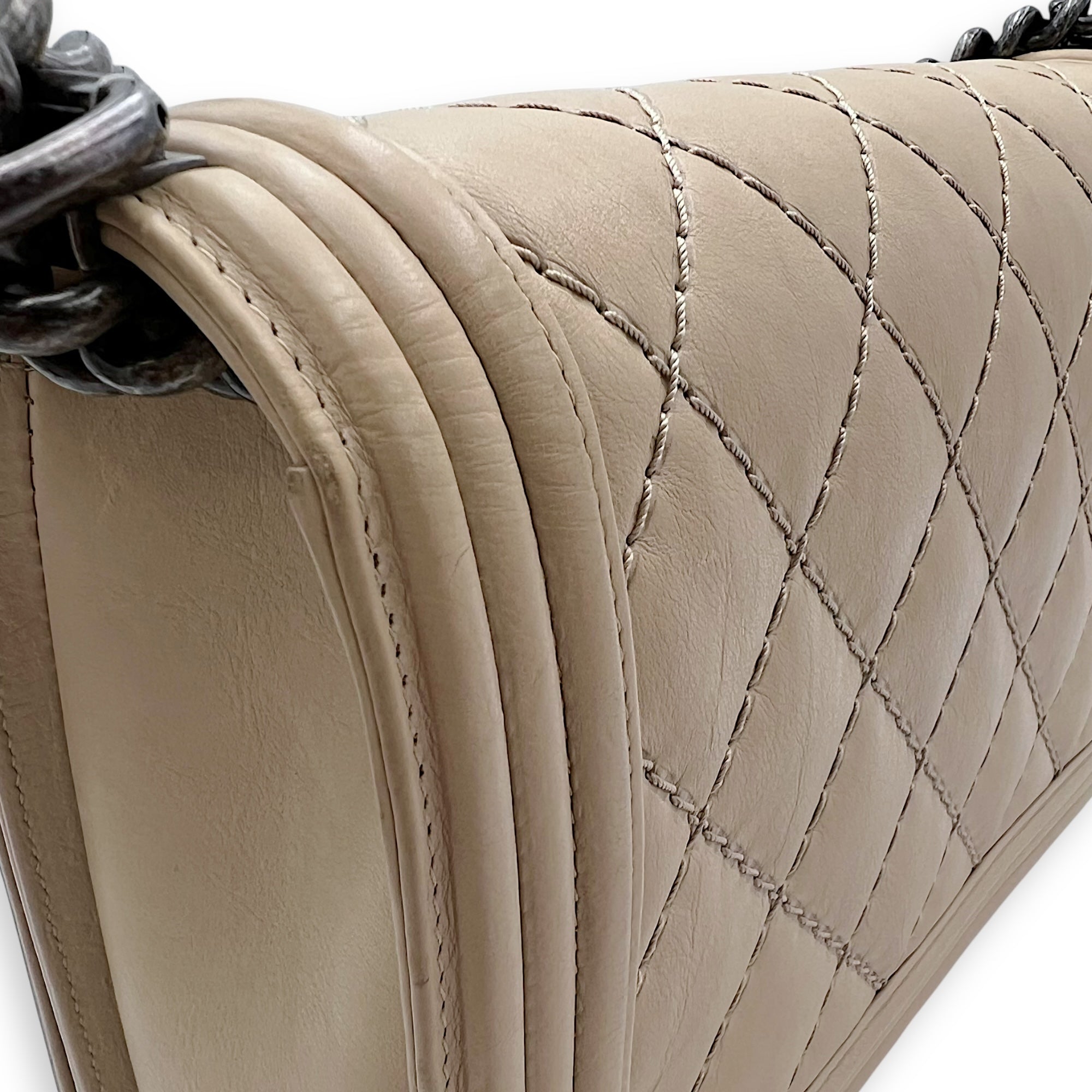 Boy Medium Beige Shoulder Bag in Calfskin, Gunmetal hardware - Image 15