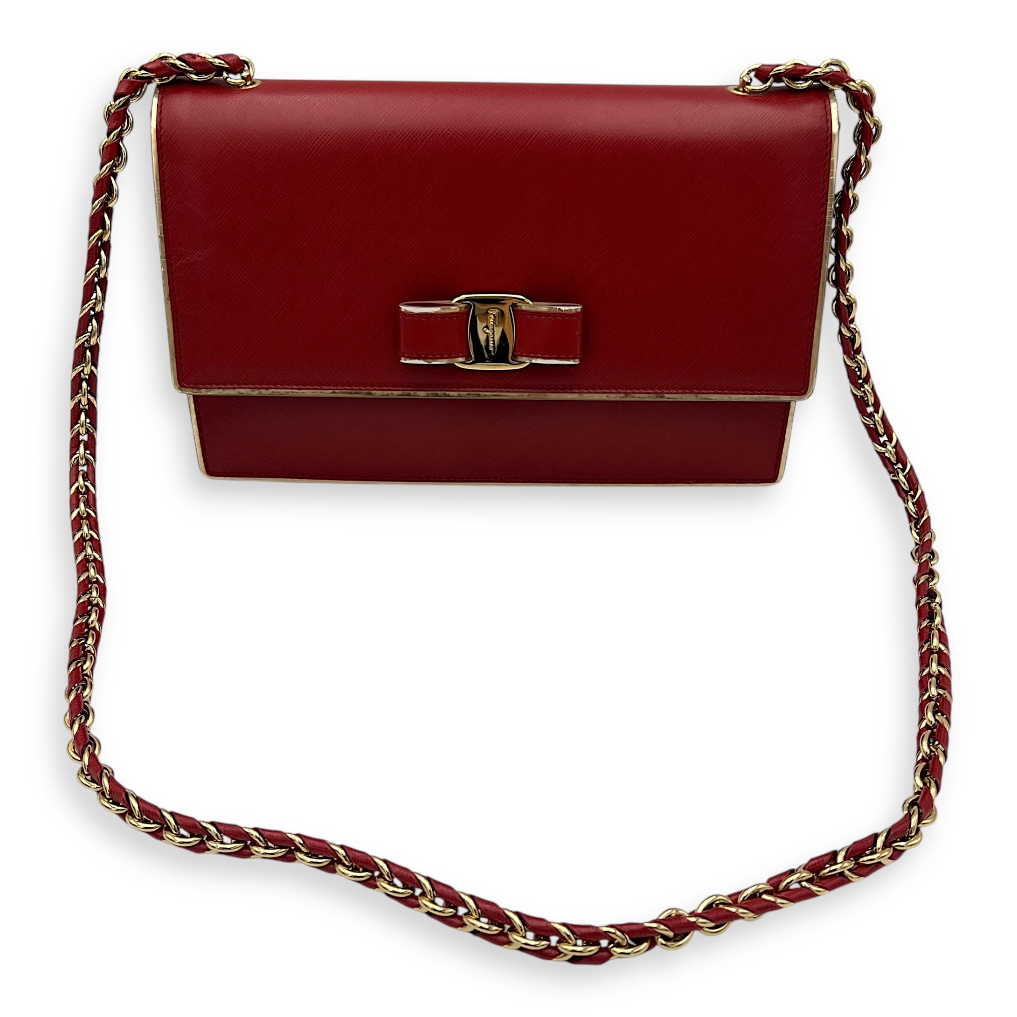 Vara Bow Red Shoulder Bag in Calfskin, Gold hardware - Image 18