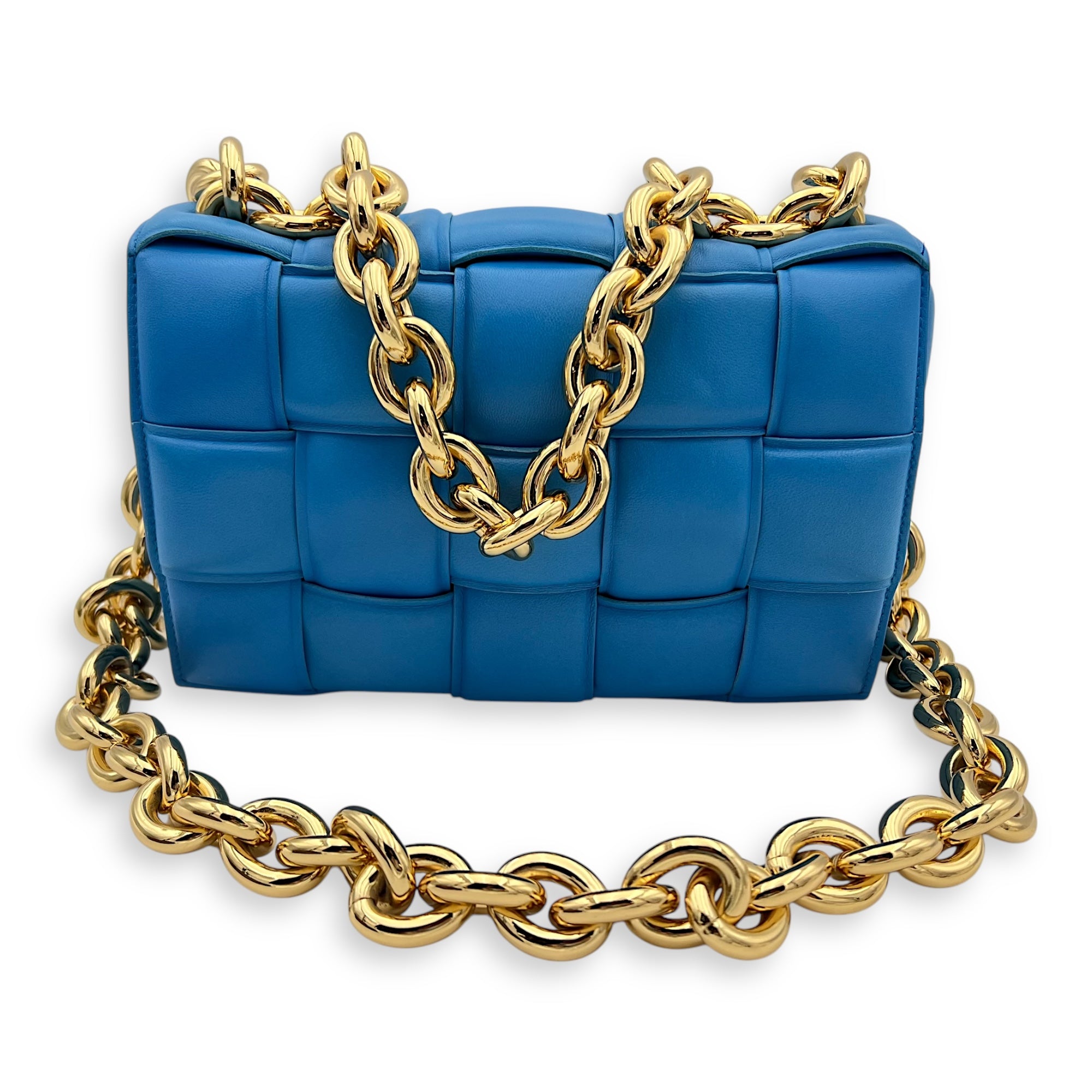 Cassette Crossbody Bag Blue in Lambskin, Gold hardware - Image 16