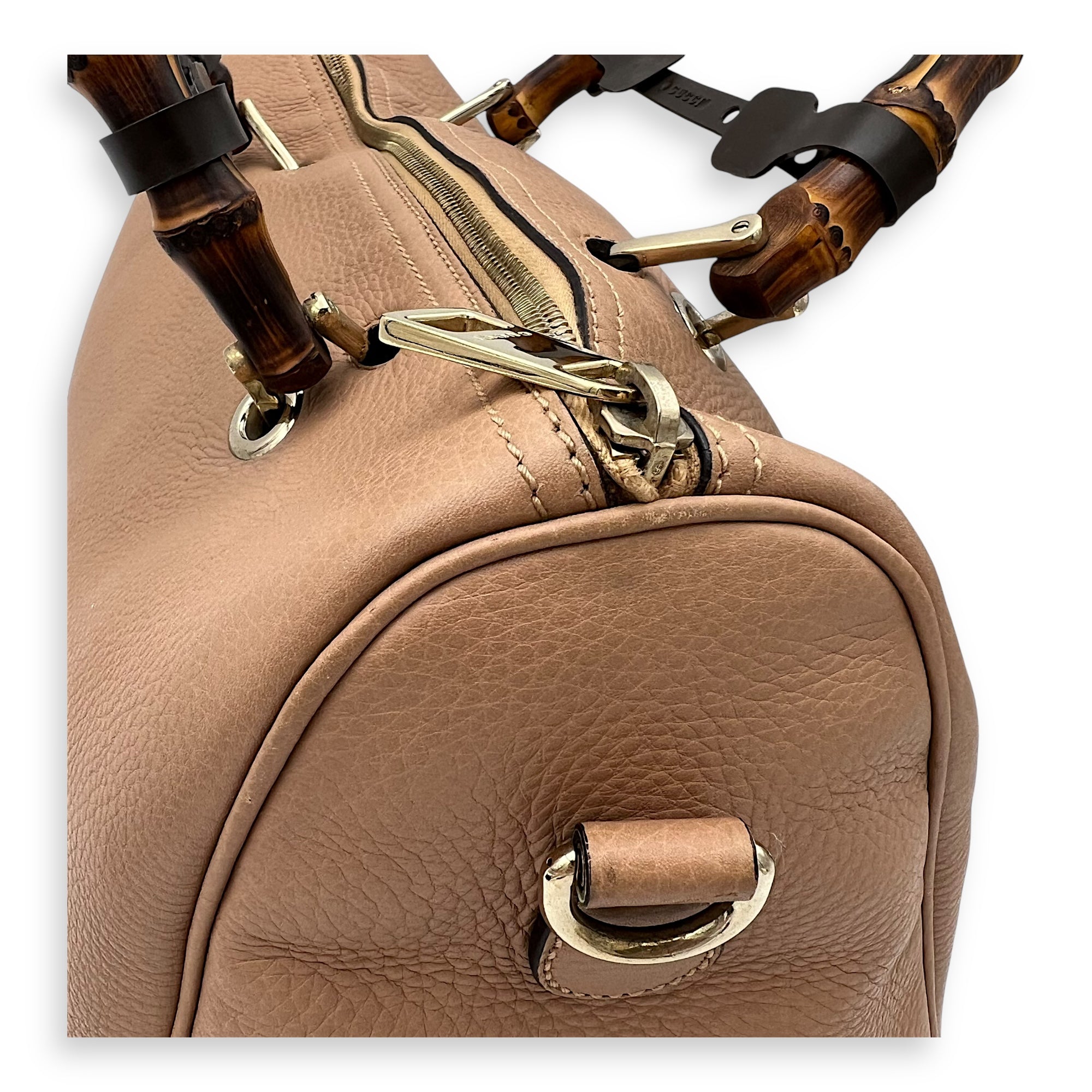 Bamboo Medium Beige Top Handle Bag in Calfskin, Gold hardware - Image 8