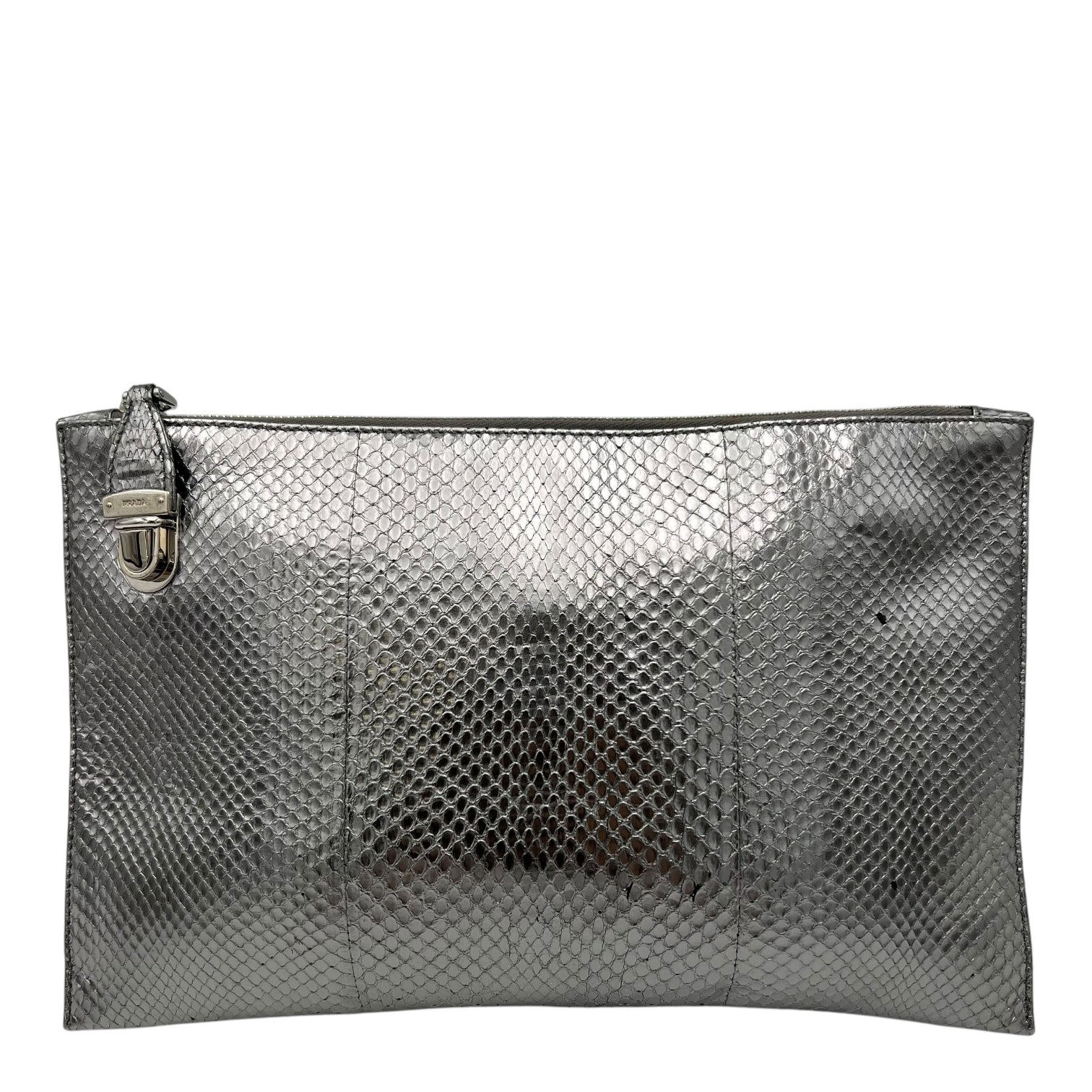 Push Lock Clip Silver Clutch in Python Embossed Calfskin, Silver hardware - Image 3