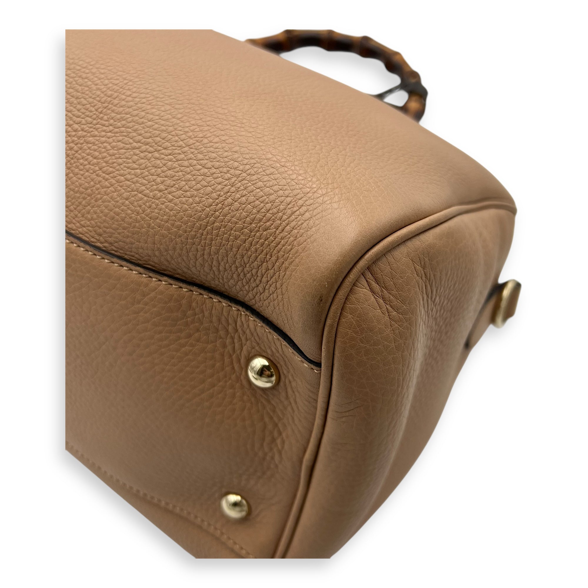 Bamboo Medium Beige Top Handle Bag in Calfskin, Gold hardware - Image 12
