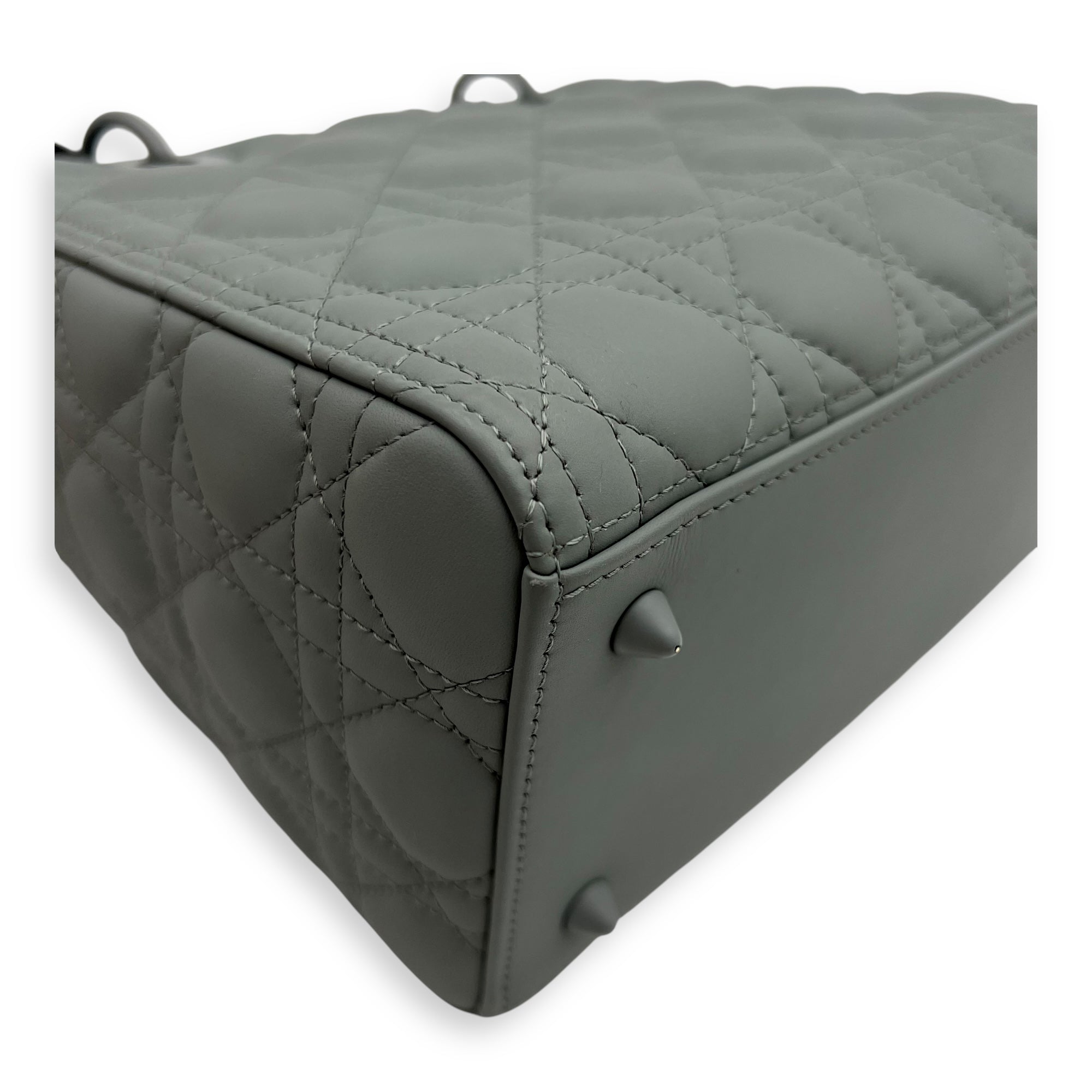 Lady Dior Medium Grey Top Handle Bag in Lambskin, Ultramatte hardware - Image 9