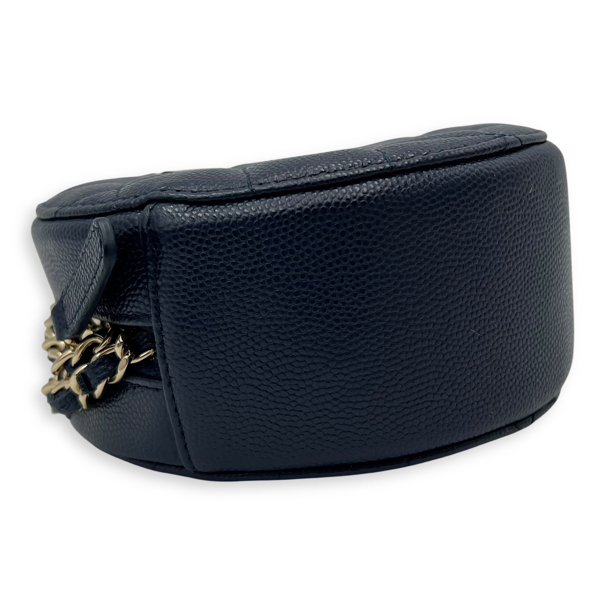 Round CC Crossbody Bag Blue in Caviar Leather, Gold hardware - Image 9