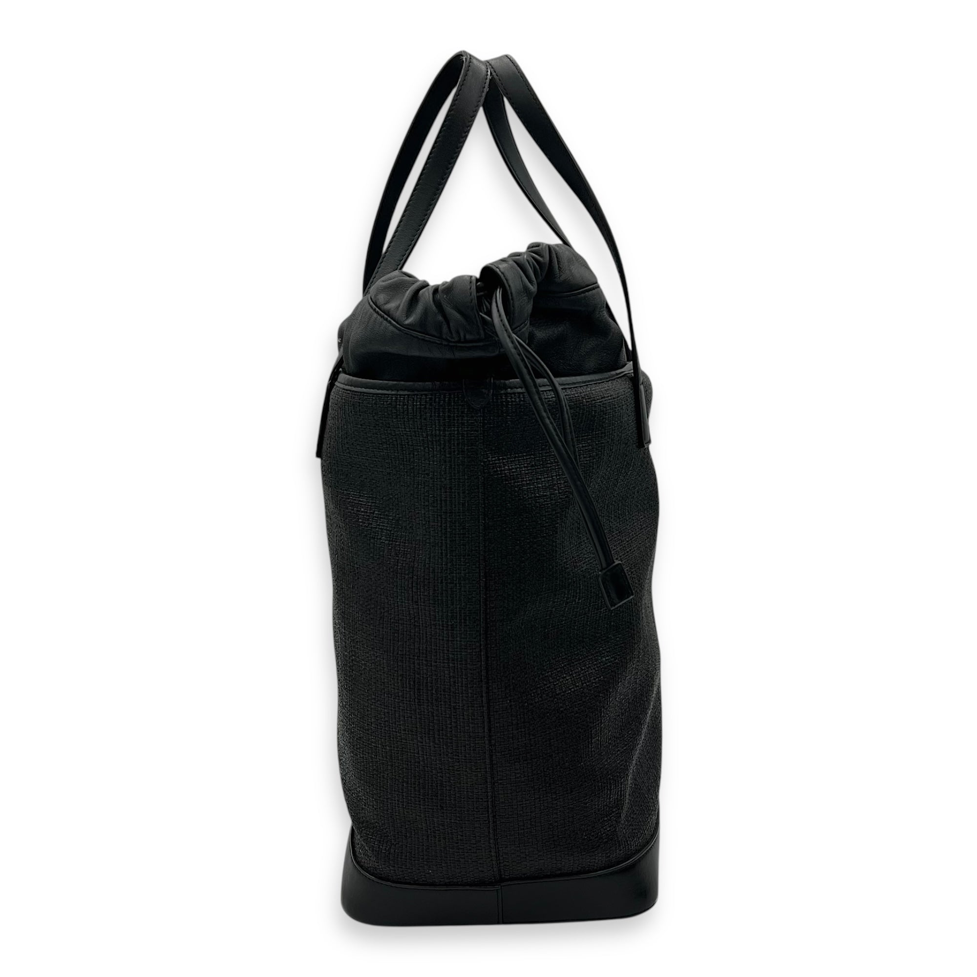 Teddy Tote Bag Black in Raffia, Silver hardware - Image 5