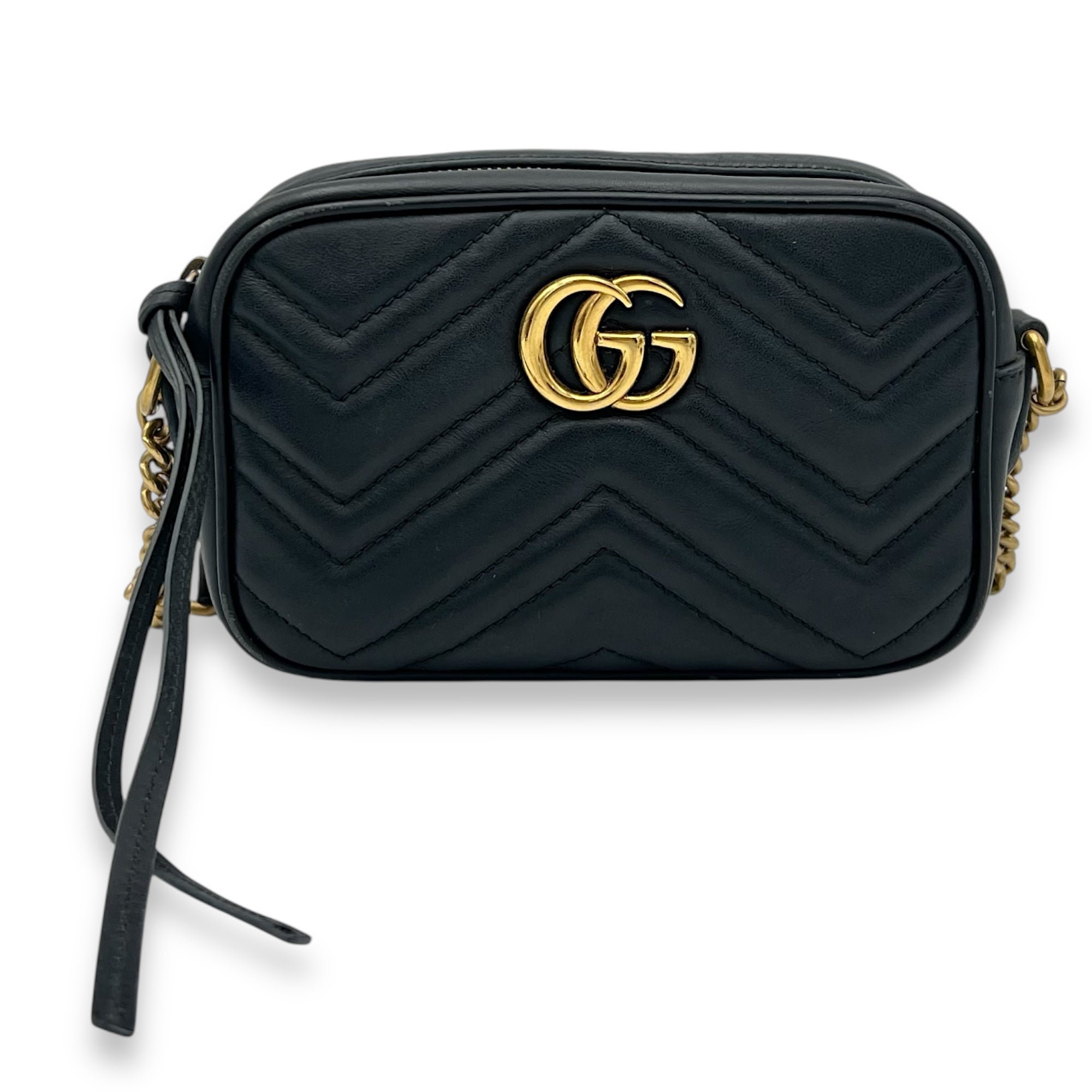 GG Marmont Crossbody Bag Mini Black in Calfskin, Gold hardware