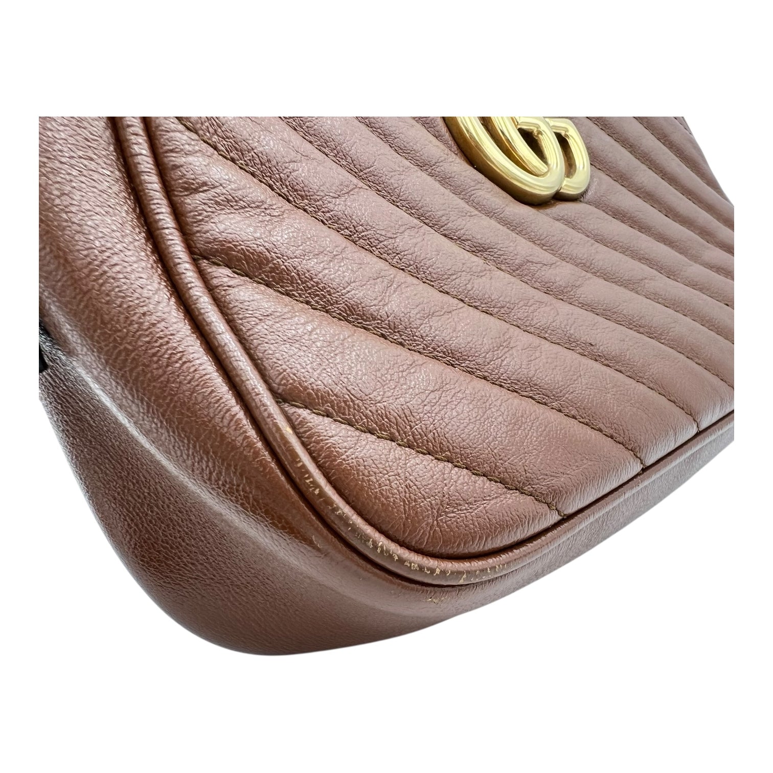 GG Marmont Small Gold Shoulder Bag in Calfskin, Gold hardware - Image 8