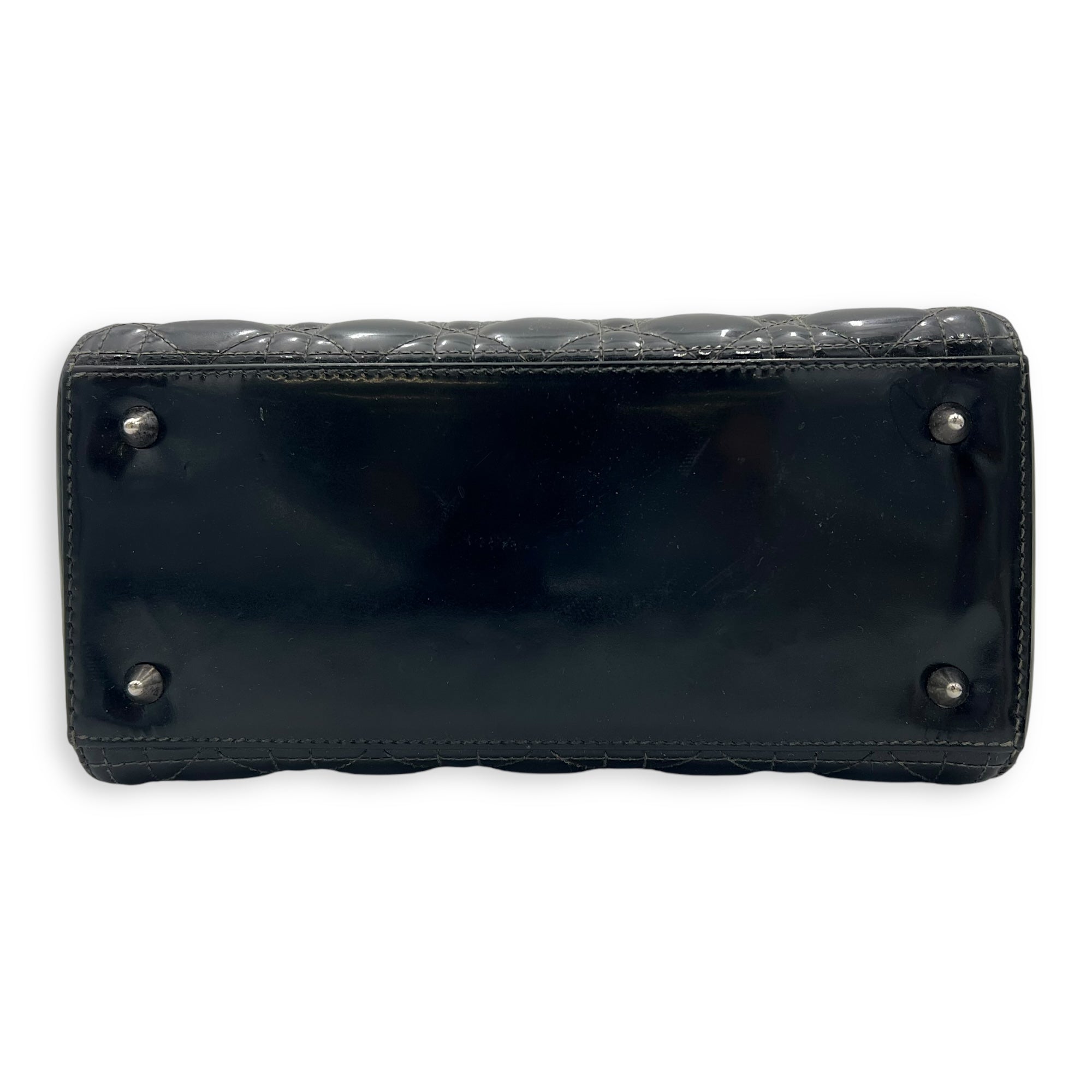 Lady Dior Top Handle Bag Medium Black in Patent Leather, Silver hardware - Image 6