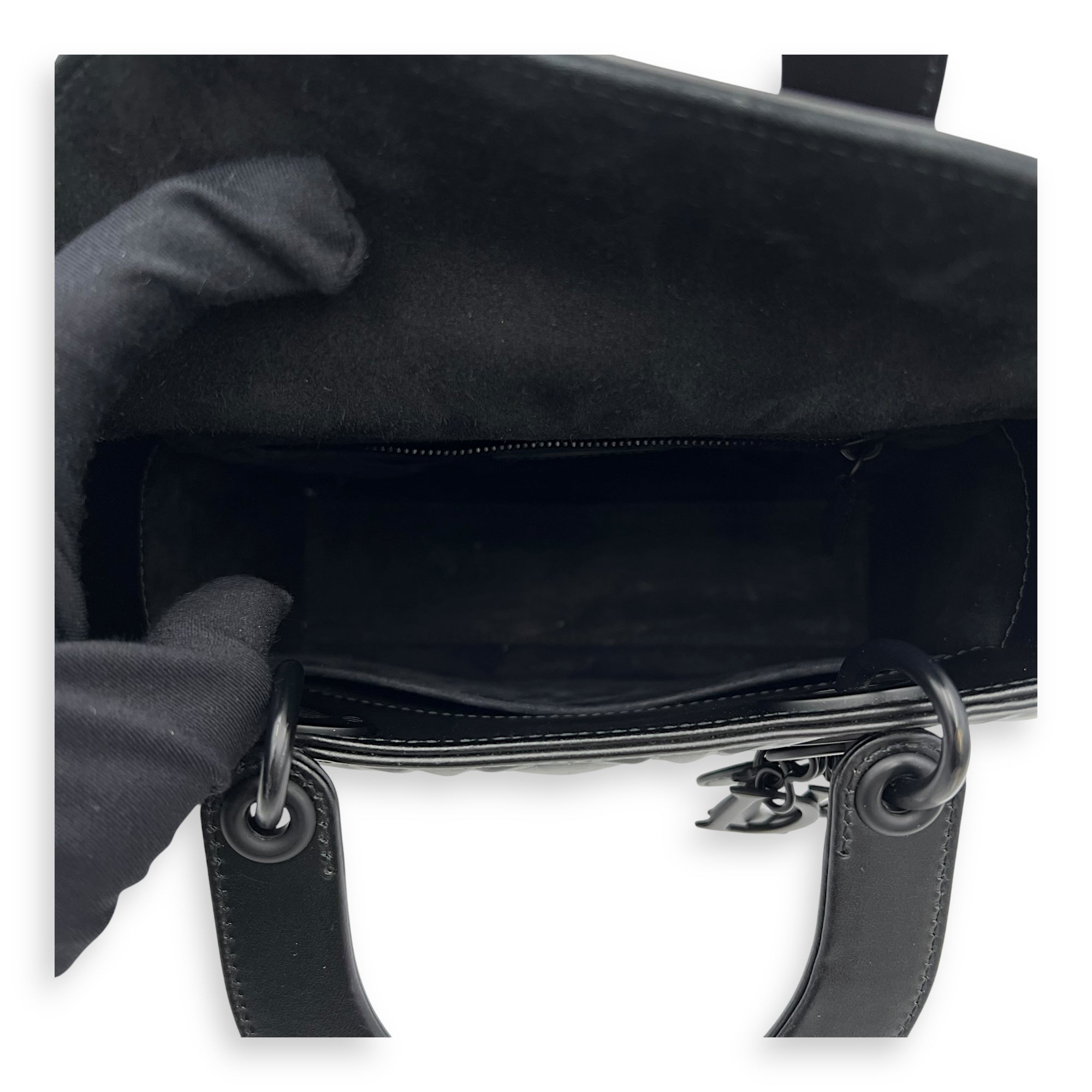 Lady Dior Small Black Top Handle Bag in Calfskin, Ultramatte hardware - Image 7