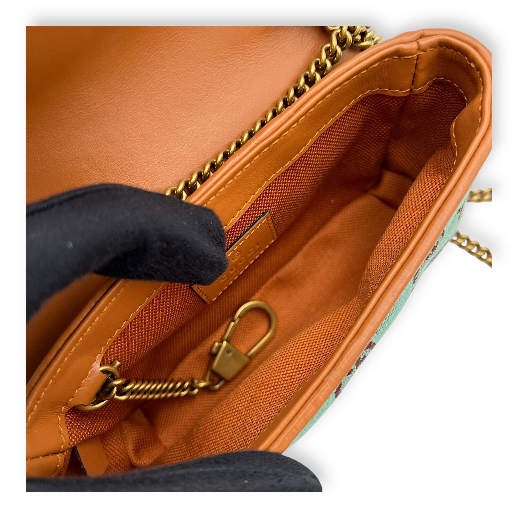 GG Marmont Crossbody Bag Super Mini Blue in Denim, Gold hardware - Image 7