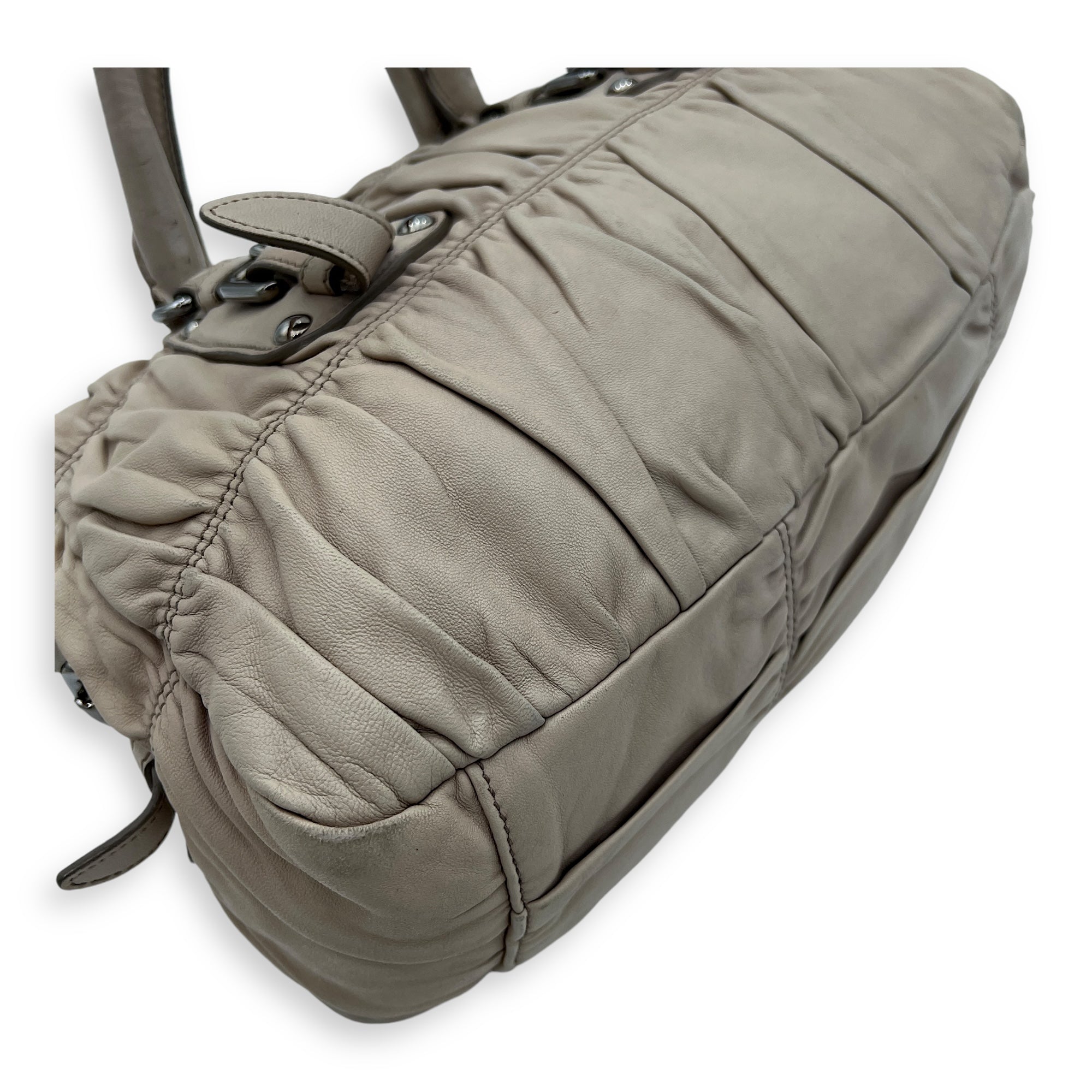 Gaufre Satchel Beige Top Handle Bag in Lambskin, Silver hardware - Image 20