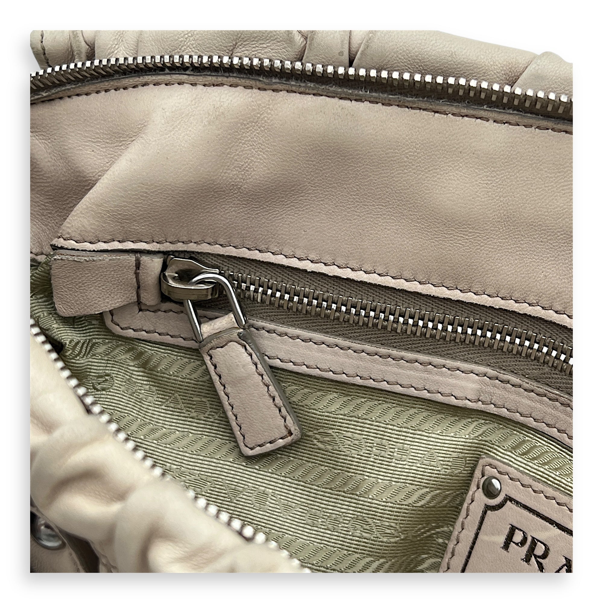 Gaufre Satchel Beige Top Handle Bag in Lambskin, Silver hardware - Image 9