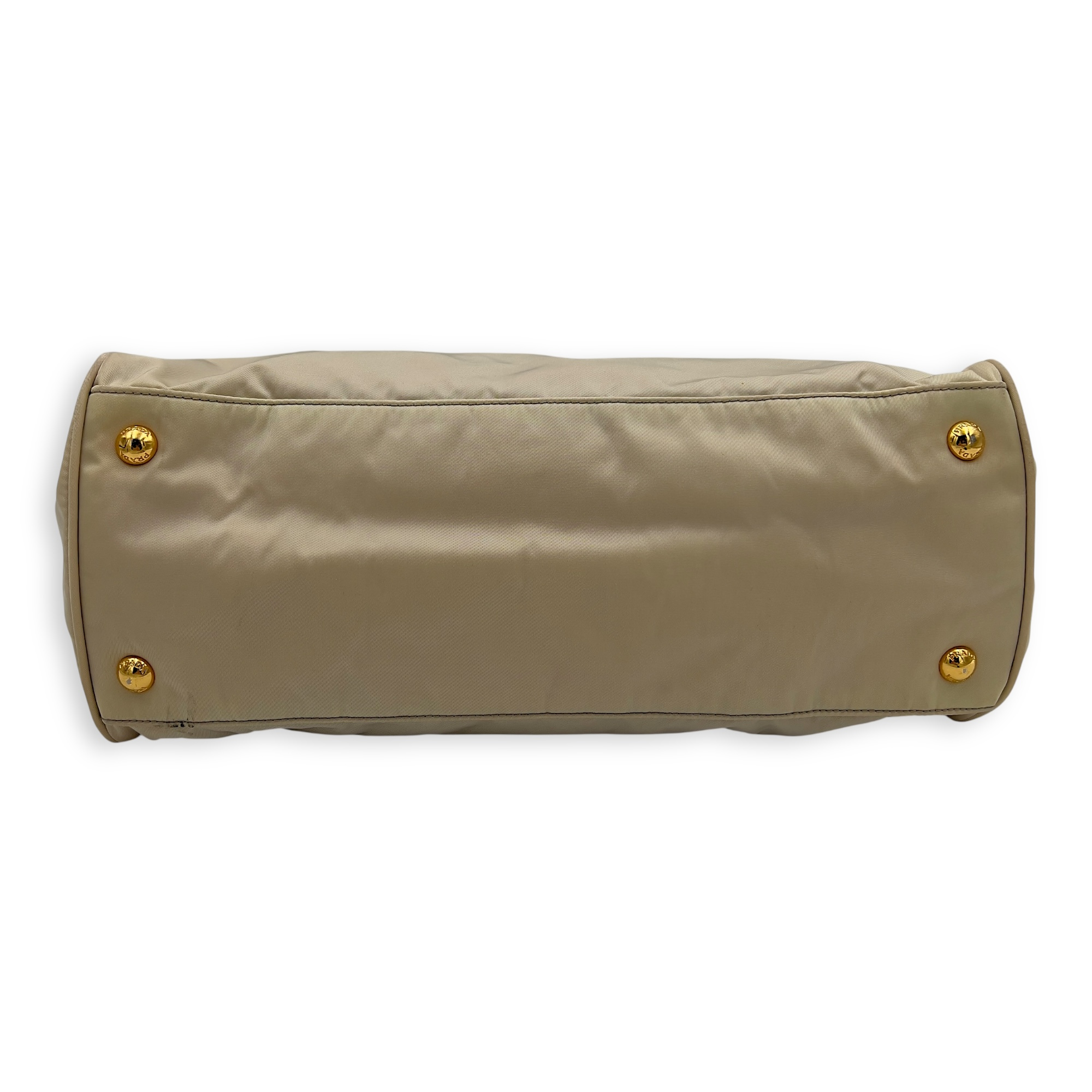 Logo Top Handle Bag Beige in Nylon, Gold hardware - Image 6