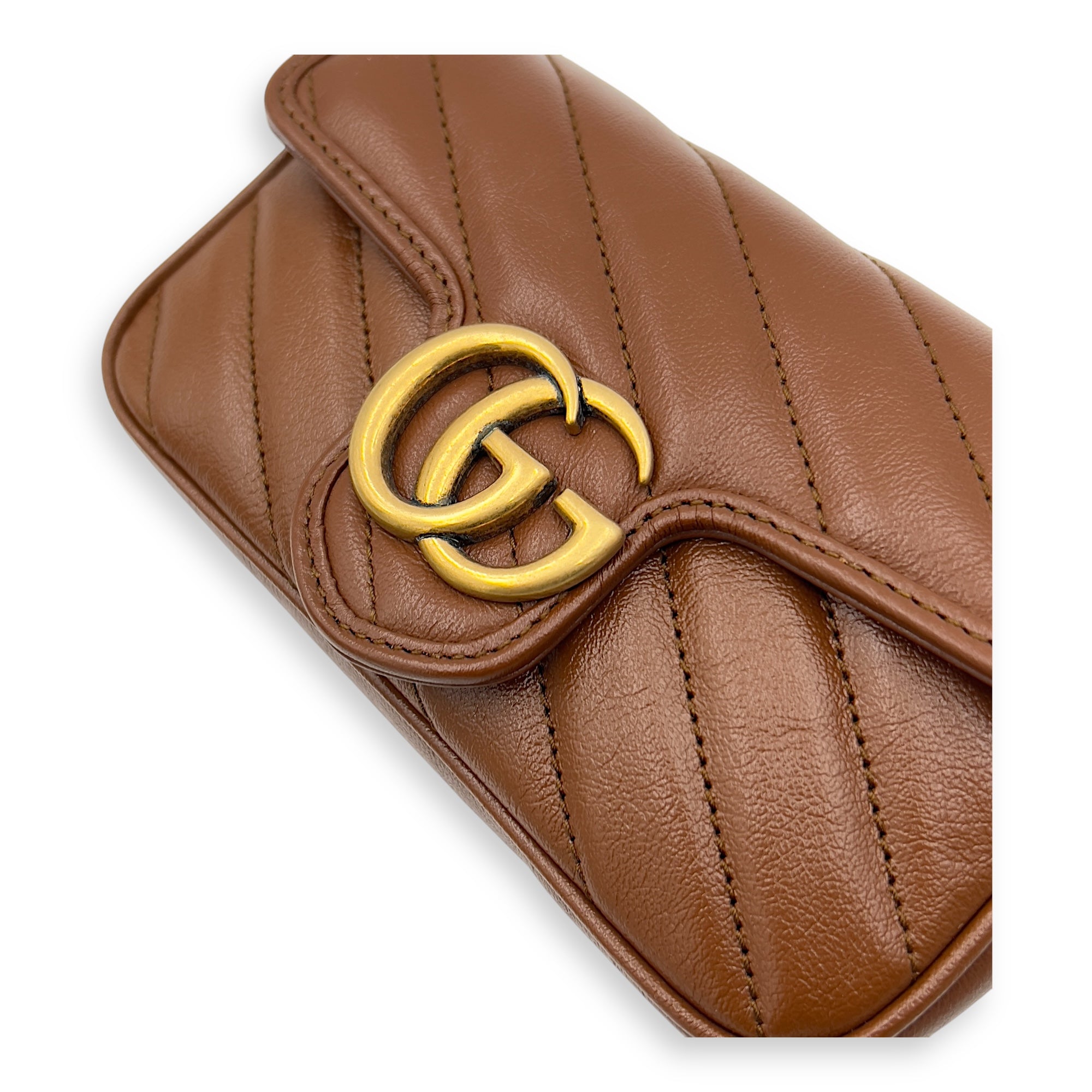 GG Marmont Shoulder Bag Brown in Calfskin, Gold hardware - Image 7