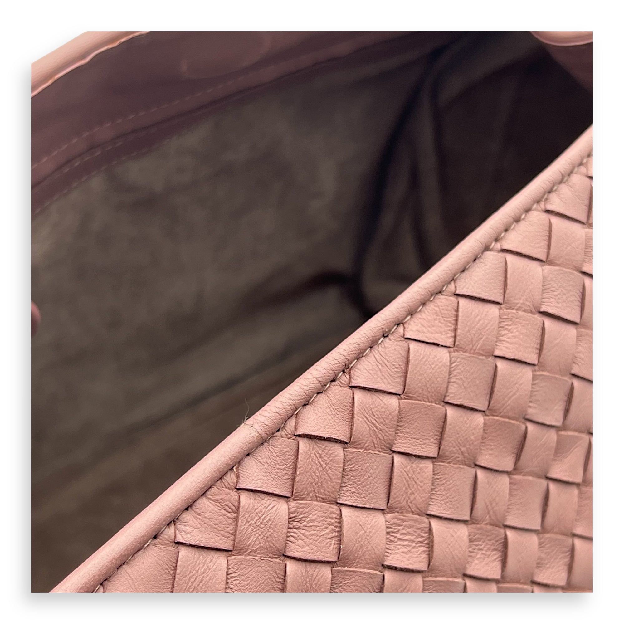 Intrecciato Shoulder Bag Pink in Calfskin, Ruthenium hardware - Image 13