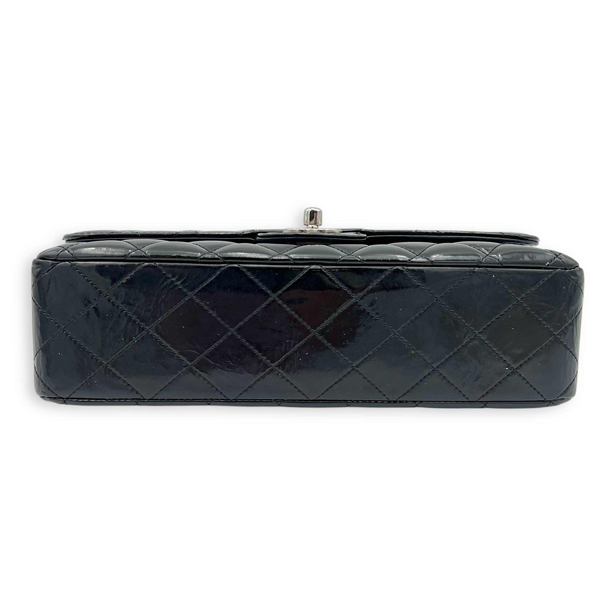 Classic Medium Black Shoulder Bag in Patent Leather, Silver hardware - Image 6