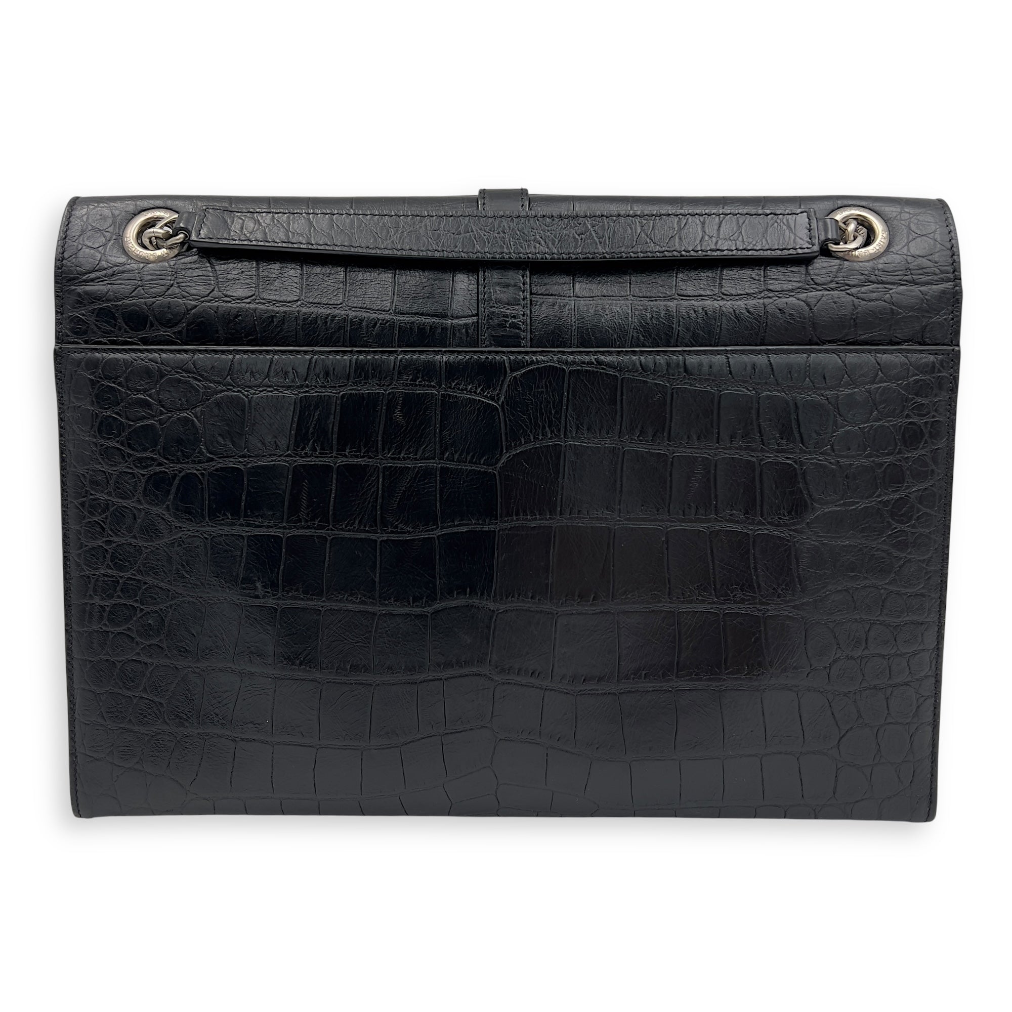 Envelope Shoulder Bag Black in Crocodile Embossed Calfskin, Silver hardware - Image 3