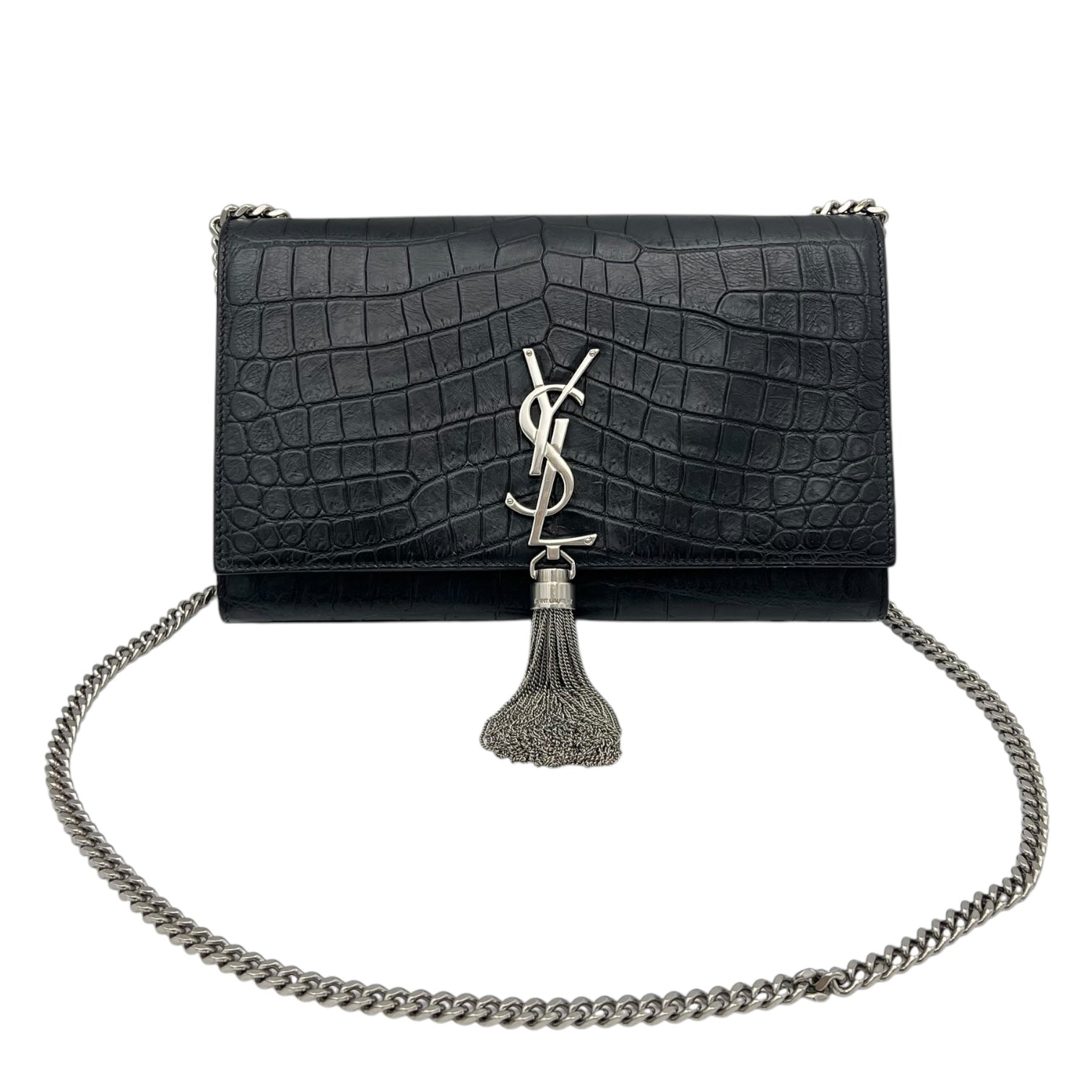 Kate Crossbody Bag Black in Crocodile Embossed Calfskin, Silver hardware - Image 11